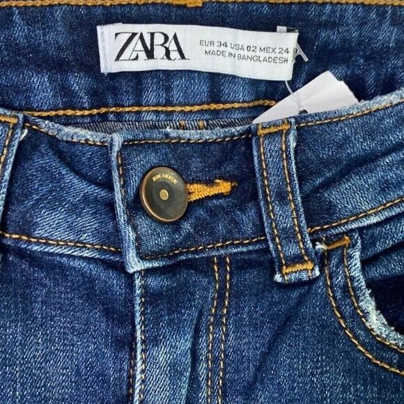 ZARA High Rise Semi Distressed Skinny Jean Pockets Stretch 2 Dark Wash #4034 - Picture 6 of 15
